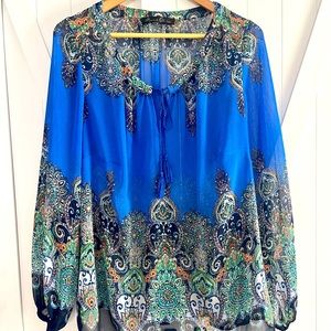 Blue blouse top with paisley print
